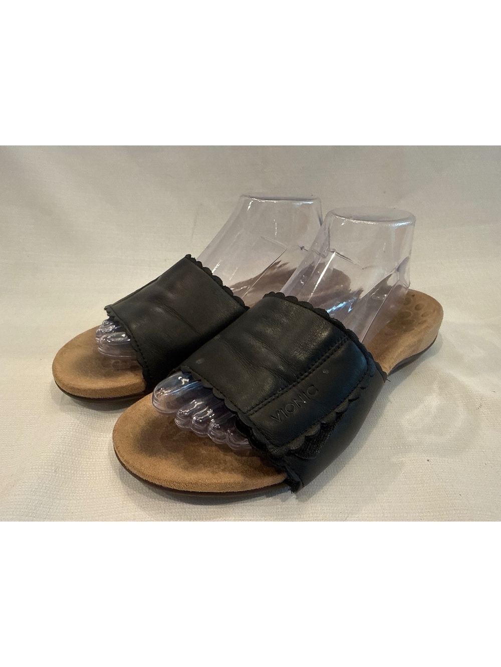 Vionic Black Leather Slide Sandals Size 9